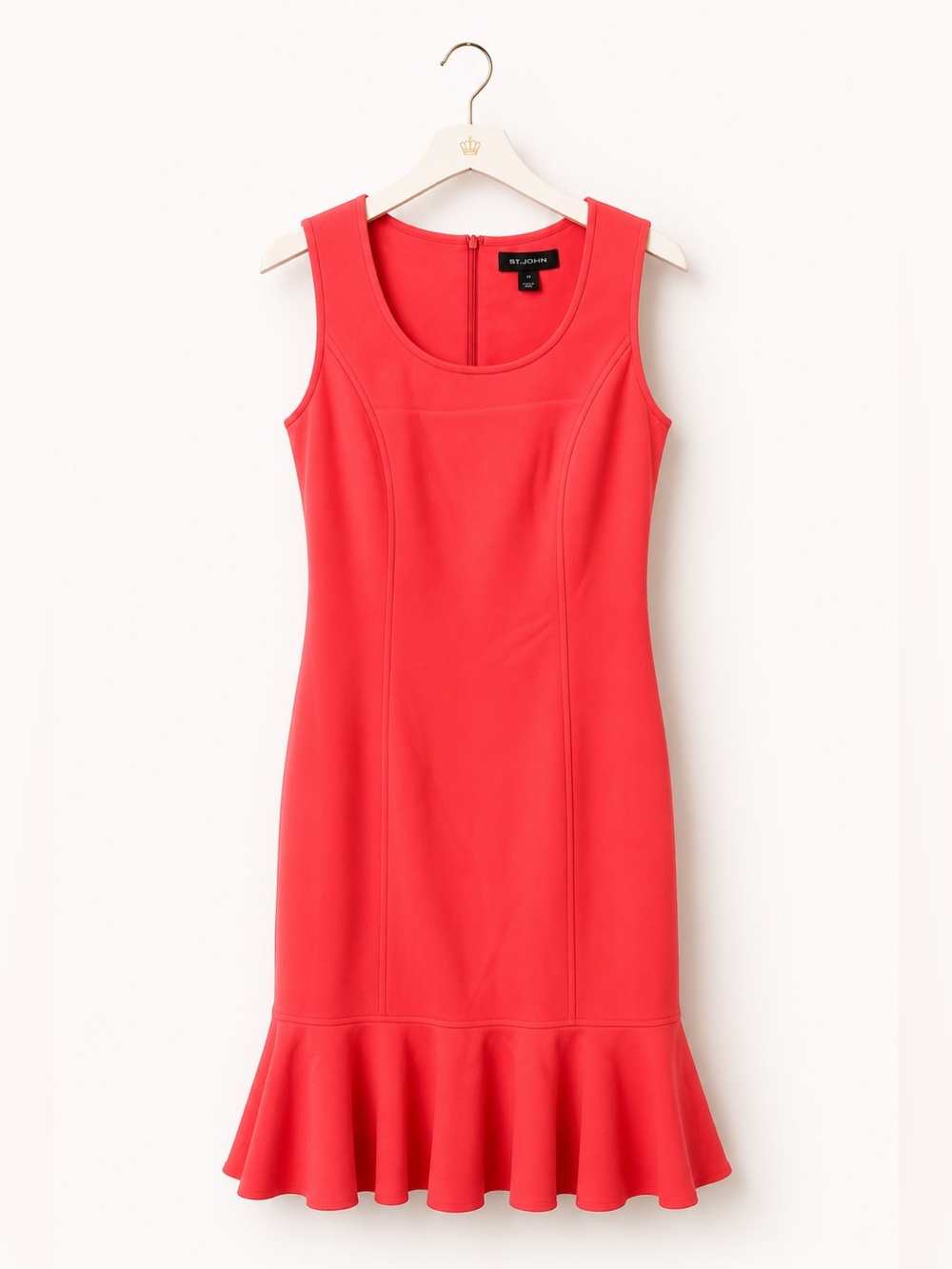 St. John Coral Sleeveless Ruffle Hem Sheath Dress Silk Lined Size 4 formal